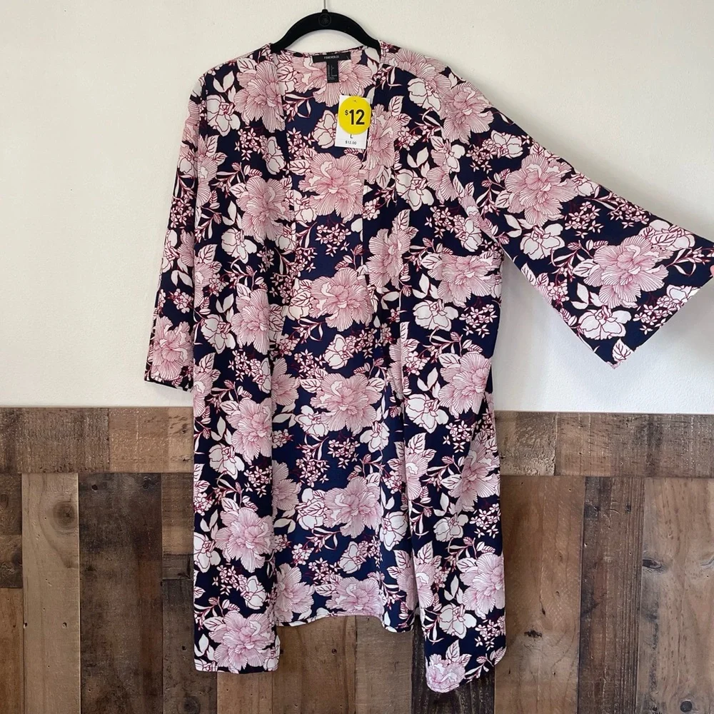 NWT Forever 21 Floral Robe Kimono Coverup Size L - Picture 4 of 6